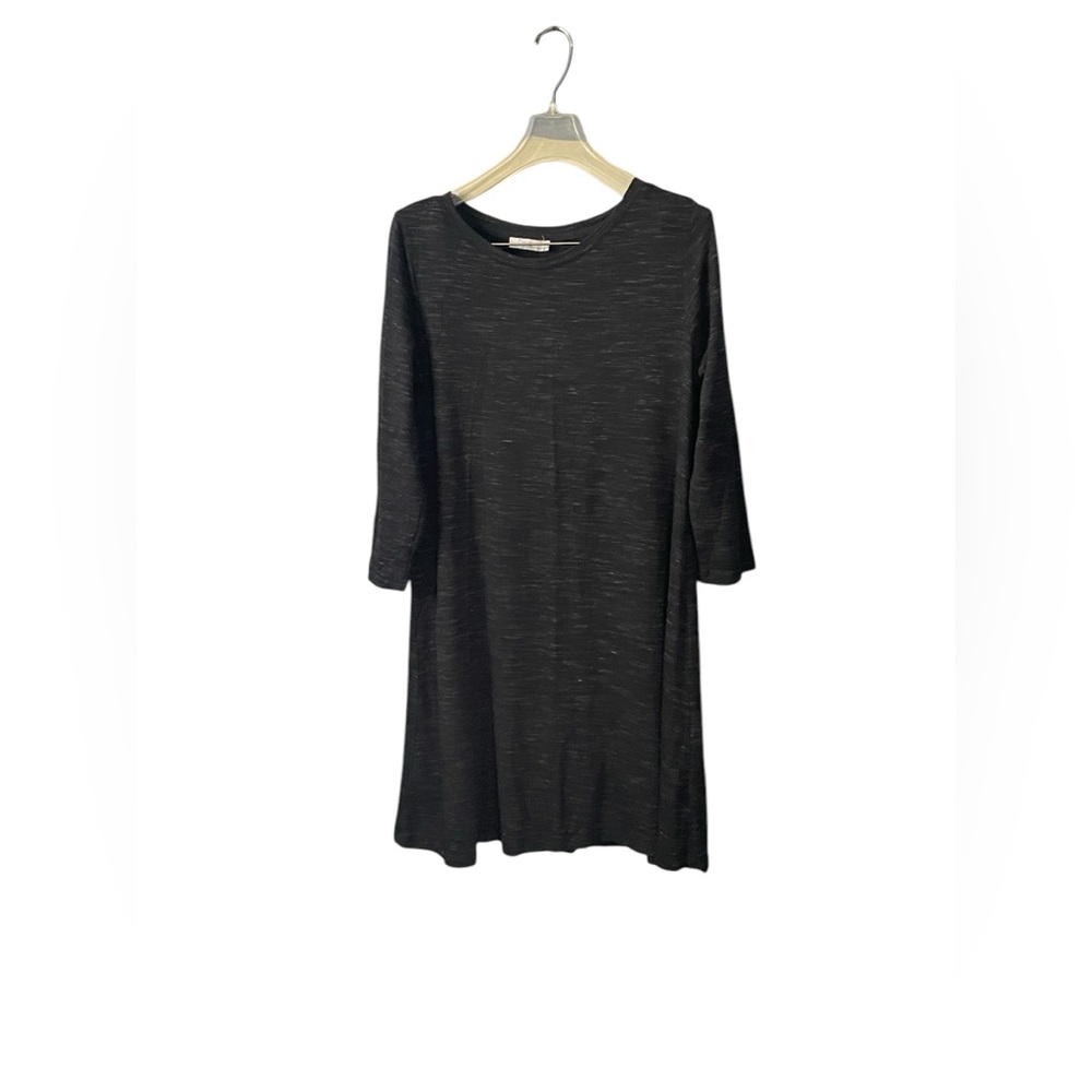 Dalia black & white marled 3/4 sleeve knee length a line dress